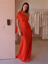Hire BY NICOLA Fiesta Off Shoulder Dress in Fiesta Orange