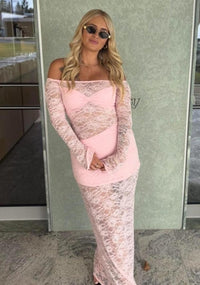 Hire DECONDUARTE Christiana Lace Maxi Dress in Pink