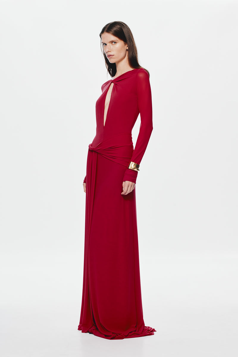 Hire MISHA Irina Mesh Maxi Dress in Cherry Red