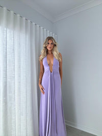 Hire MISHA Jennifer Cupro Maxi Dress in Lilac Purple