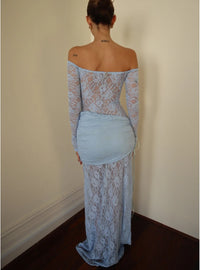 Hire DECONDUARTE Christiana Lace Maxi Dress in Powder Blue