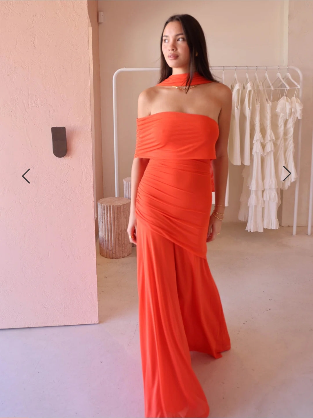 Hire BY NICOLA Fiesta Off Shoulder Dress in Fiesta Orange
