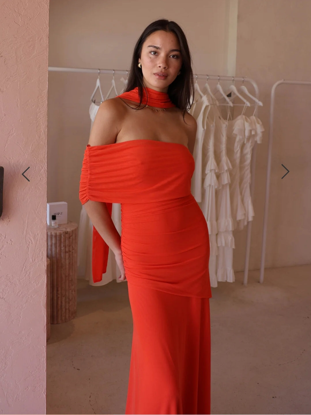 Hire BY NICOLA Fiesta Off Shoulder Dress in Fiesta Orange