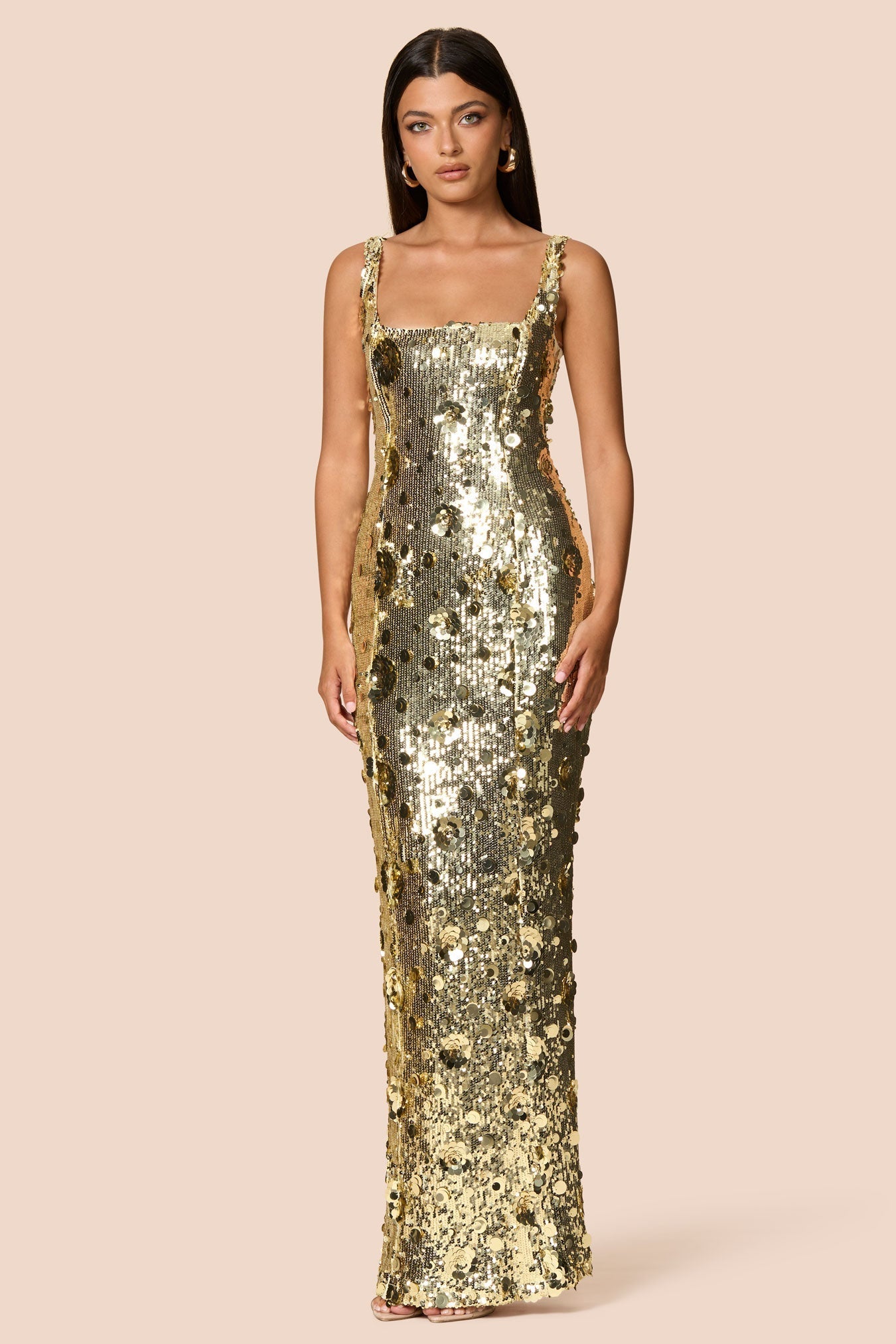 Hire NOOKIE Seraphine Gown in Gold Flower Sequin