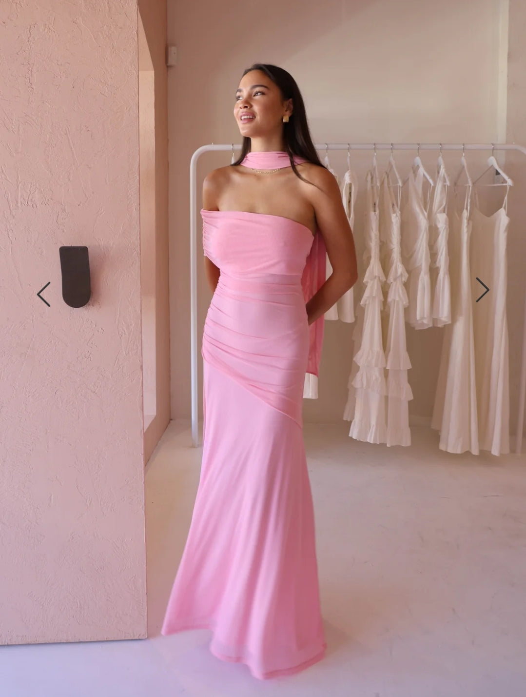 Hire BY NICOLA Fiesta Off Shoulder Dress in Candy Pink