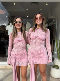 Hire DECONDUARTE Ortigia Lace Mini Dress in Dusty Pink