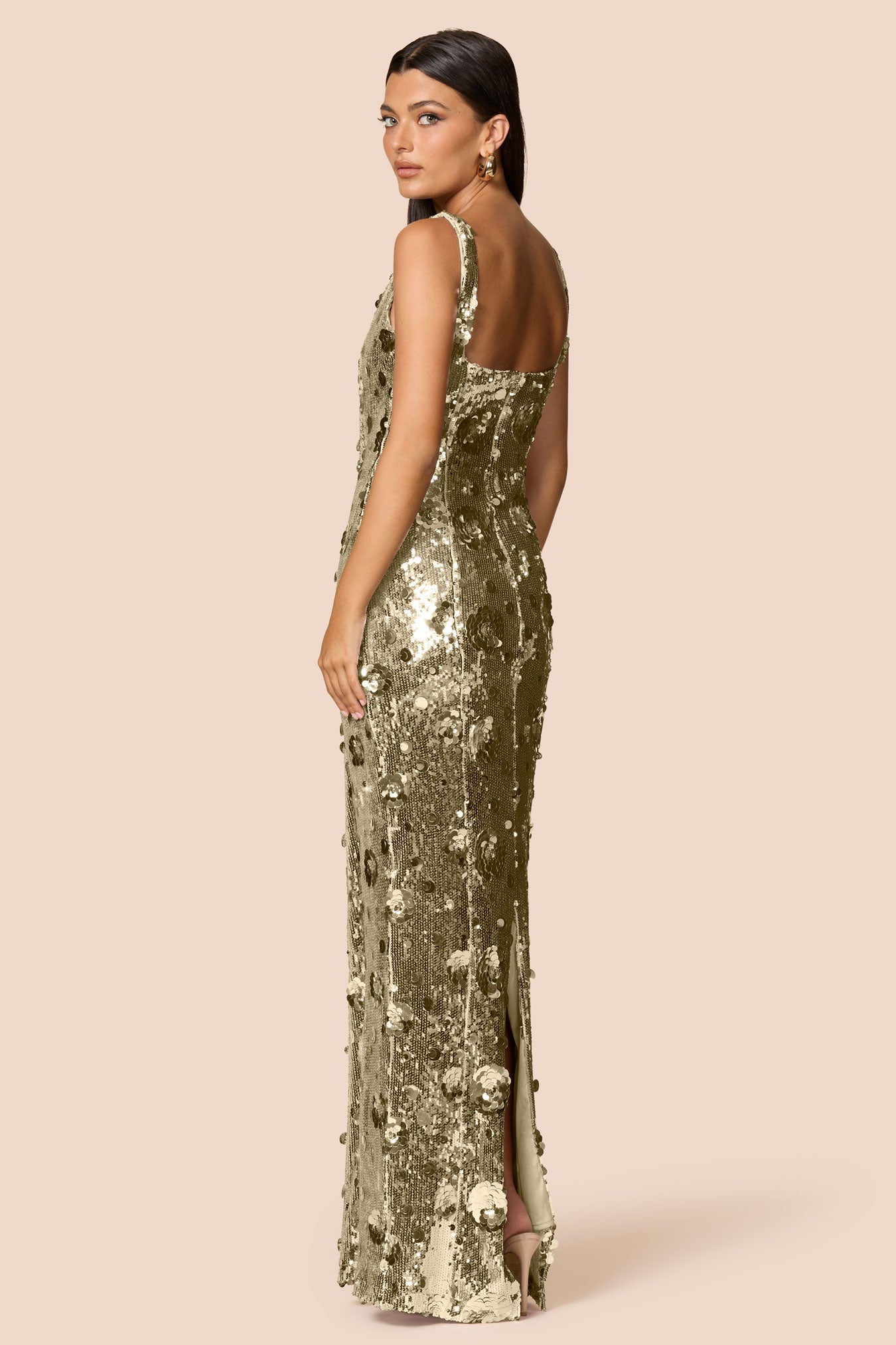 Hire NOOKIE Seraphine Gown in Gold Flower Sequin