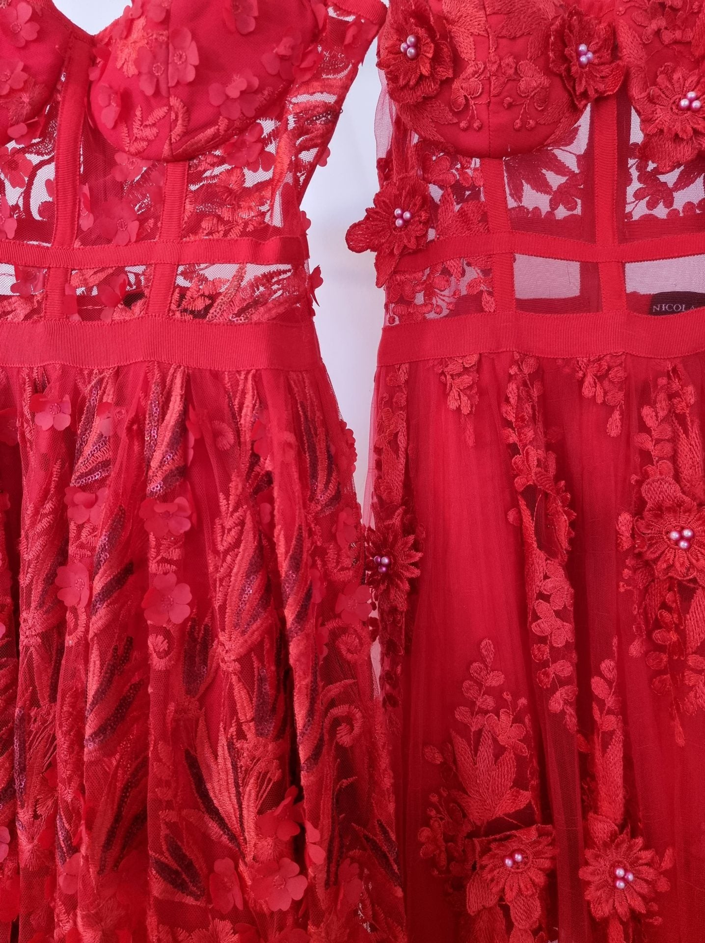 Hire NICOLA FINETTI Marisol Red Lace Gown Dress – TheOnlyDress Hire