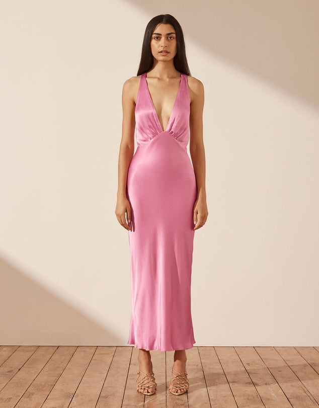 Hire SHONA JOY Arienzo Plunged Cross Back Midi Dress in Ibis Rose