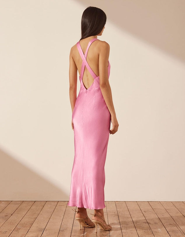 Hire SHONA JOY Arienzo Plunged Cross Back Midi Dress in Ibis Rose