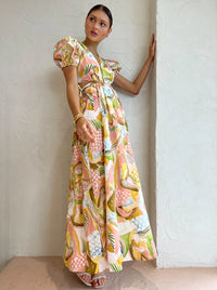Hire BY NICOLA Ahoy Plunge Neckline Maxi Dress in Swirl Check