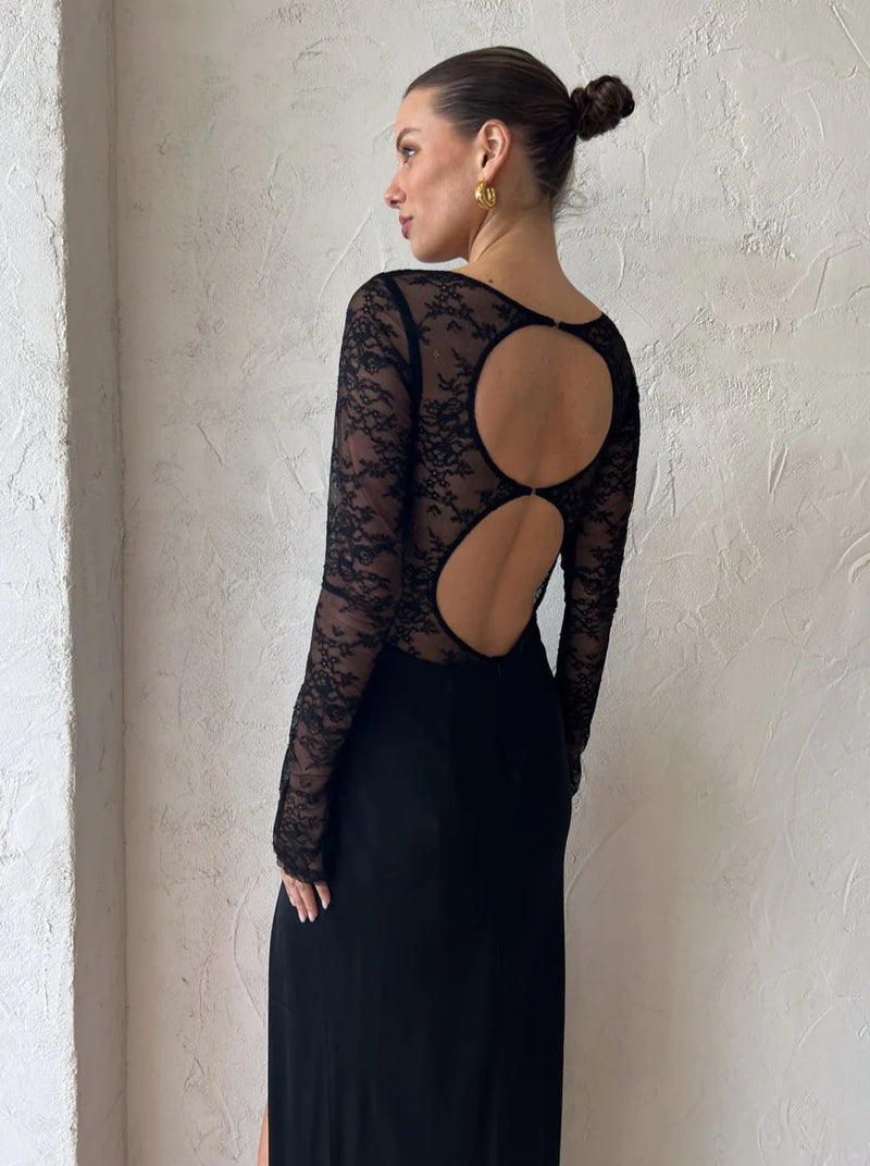 Hire Bec + Bridge Nora Lace L/S Maxi Dress in Black