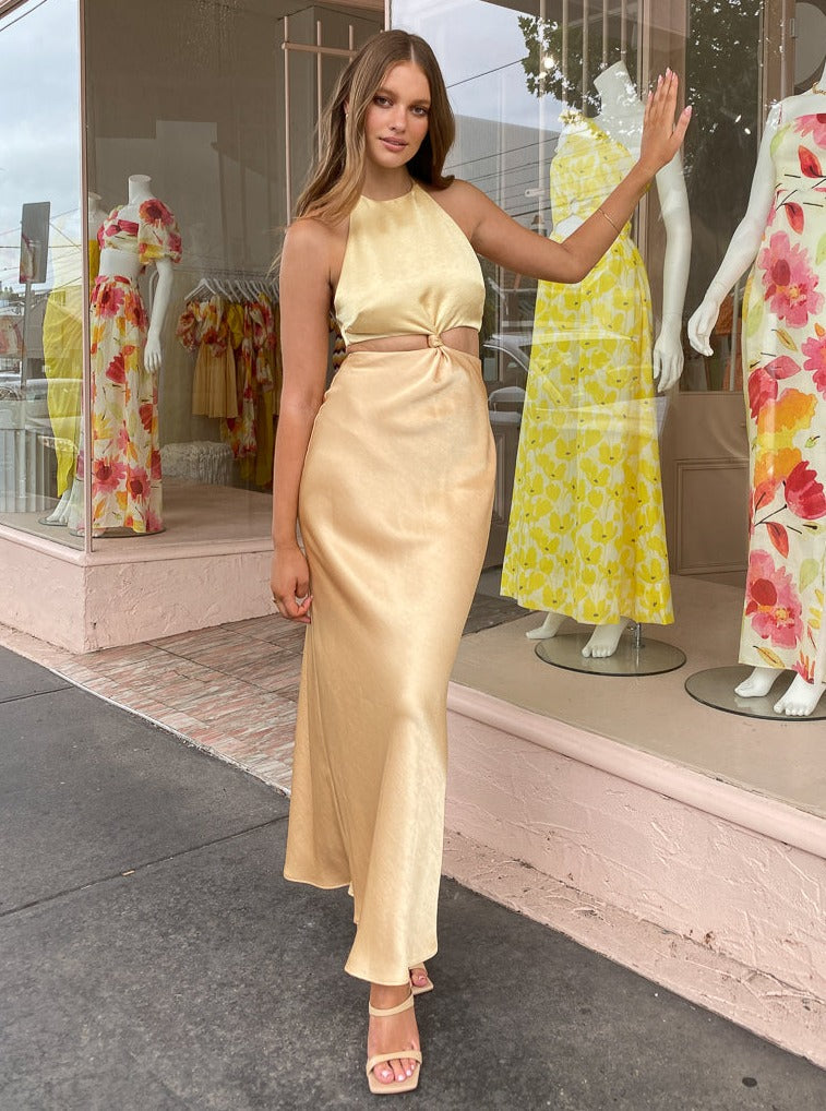Hire Bec + Bridge Carrie Halter Maxi Dress in Multi Yellow Gold