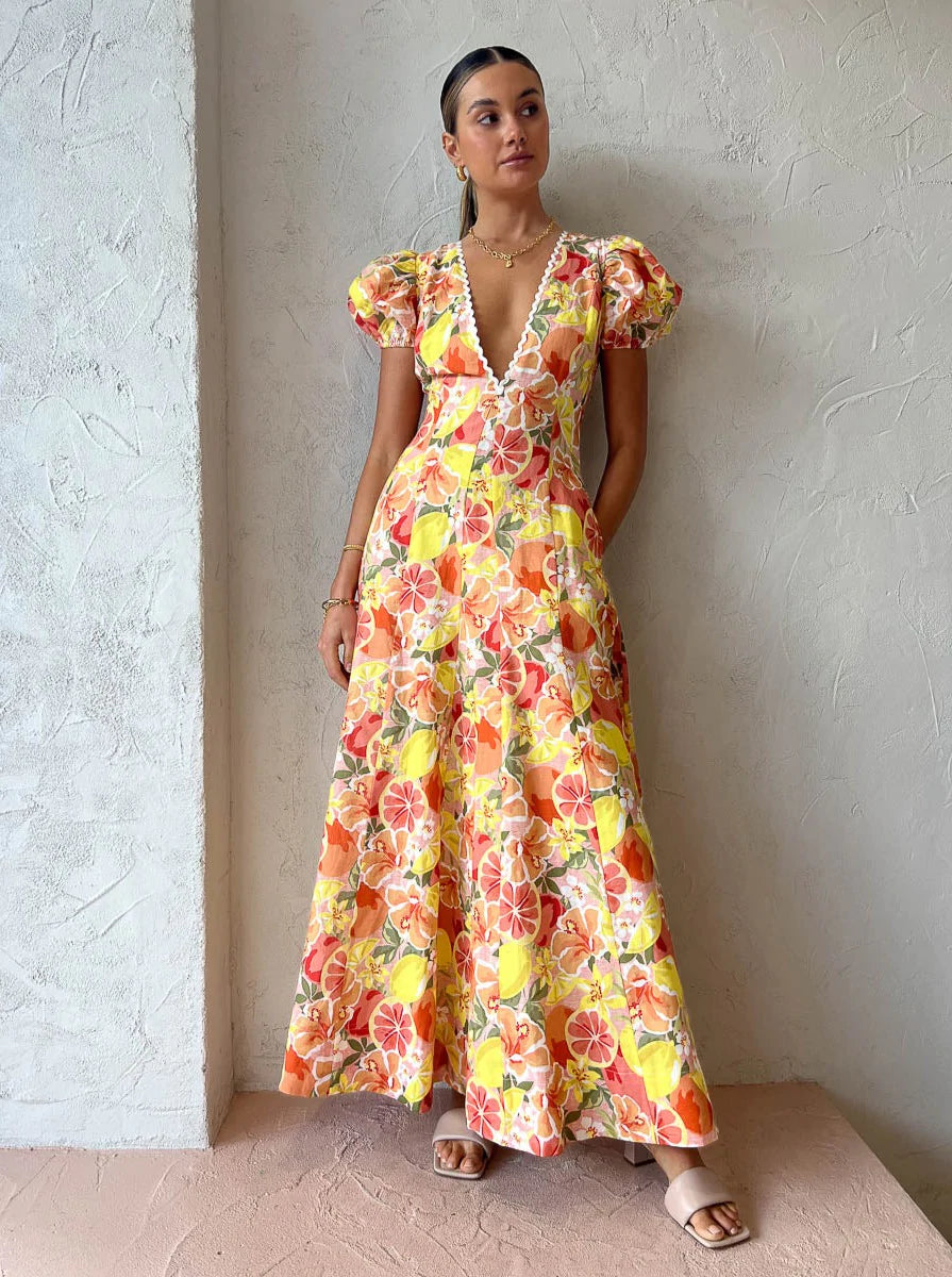 Hire BY NICOLA S/S Wavy Maxi Dress In Citrus Print