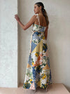 Hire BY NICOLA Wavy Maxi Dress In Lemon Patchwork With Rope