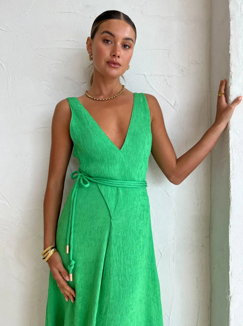 Hire BY NICOLA Starboard Maxi Cross Waist Dress in Parakeet Green