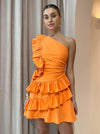 Hire BY NICOLA Adrift Frill Mini Dress In Sunset Orange
