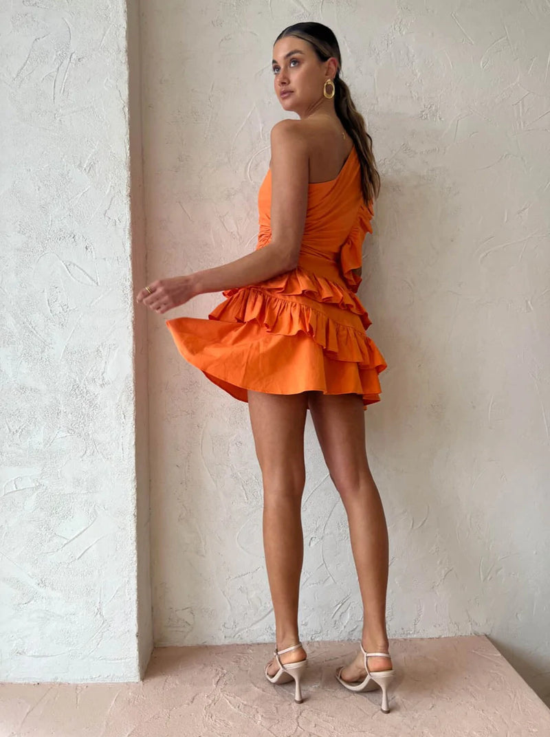 Hire BY NICOLA Adrift Frill Mini Dress In Sunset Orange