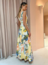 Hire BY NICOLA Wavy Maxi Dress In Lemon Patchwork