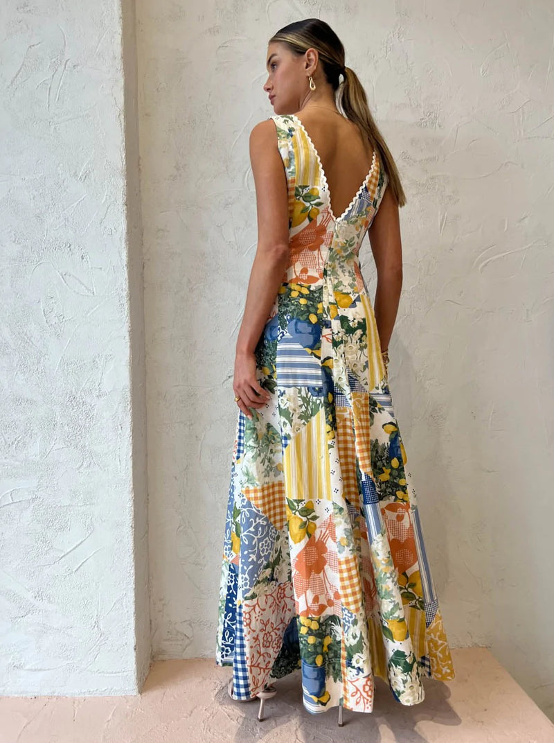 Hire BY NICOLA Wavy Maxi Dress In Lemon Patchwork