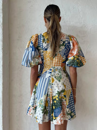 Hire BY NICOLA Wavy Mini Dress In Lemon Patchwork
