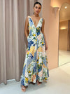 Hire BY NICOLA Wavy Maxi Dress In Lemon Patchwork