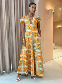 Hire BY NICOLA S/S Wavy Maxi Dress In Orange Mosaic