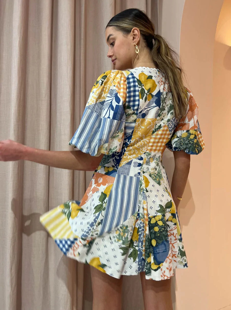 Hire BY NICOLA Wavy Mini Dress In Lemon Patchwork