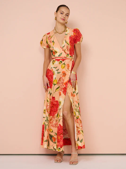 Hire BY NICOLA Havanna Wrap Maxi Dress In Raspberry Punch Floral