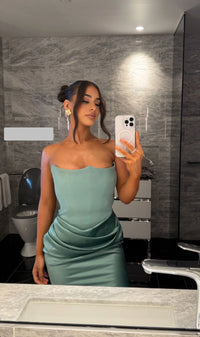 HOUSE OF CB Persephone Strapless Corset Dress in Jade Green