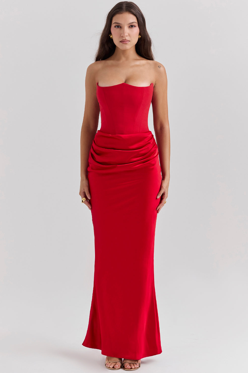 HOUSE OF CB Persephone Strapless Corset Dress in Red