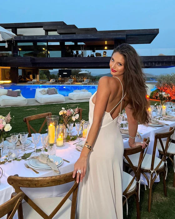 Hire HELSA STUDIO Sheer Deep V Long Slip Dress in Cream White