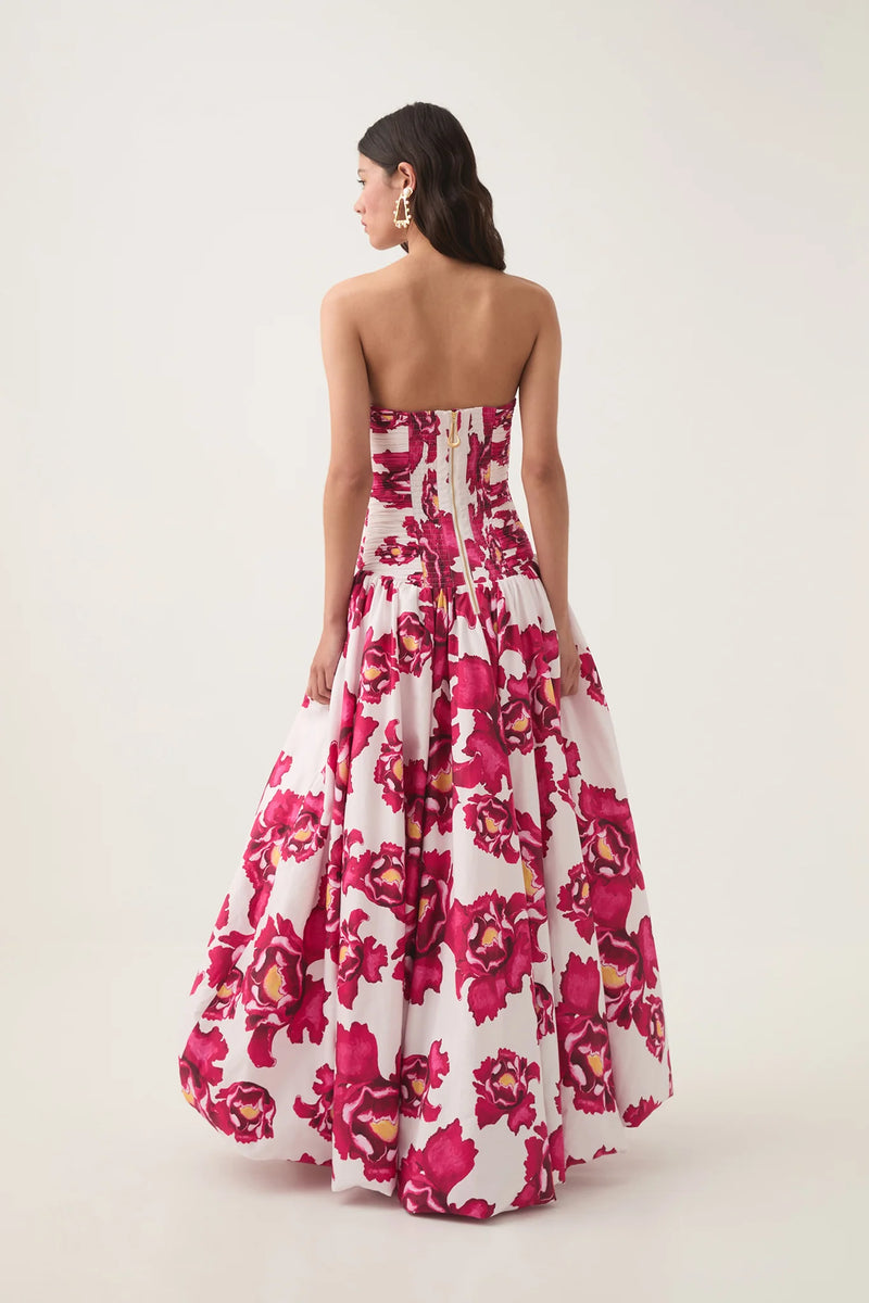 Hire AJE Violette Bubble Hem Maxi Dress in Behold Boldly Blooming Floral Pink