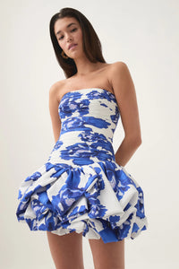 Hire AJE Violette Bubble Hem Mini Dress in Boldly Blooming Cobalt Blue Floral