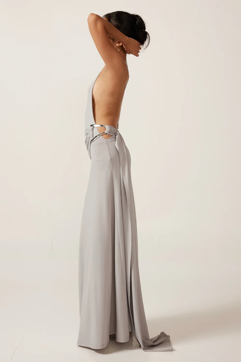 Hire ANCE GRIA Gaia Gown Dress in Silver Blue