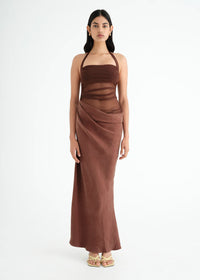 Hire BENNI Gina Maxi Dress in Chocolate Brown