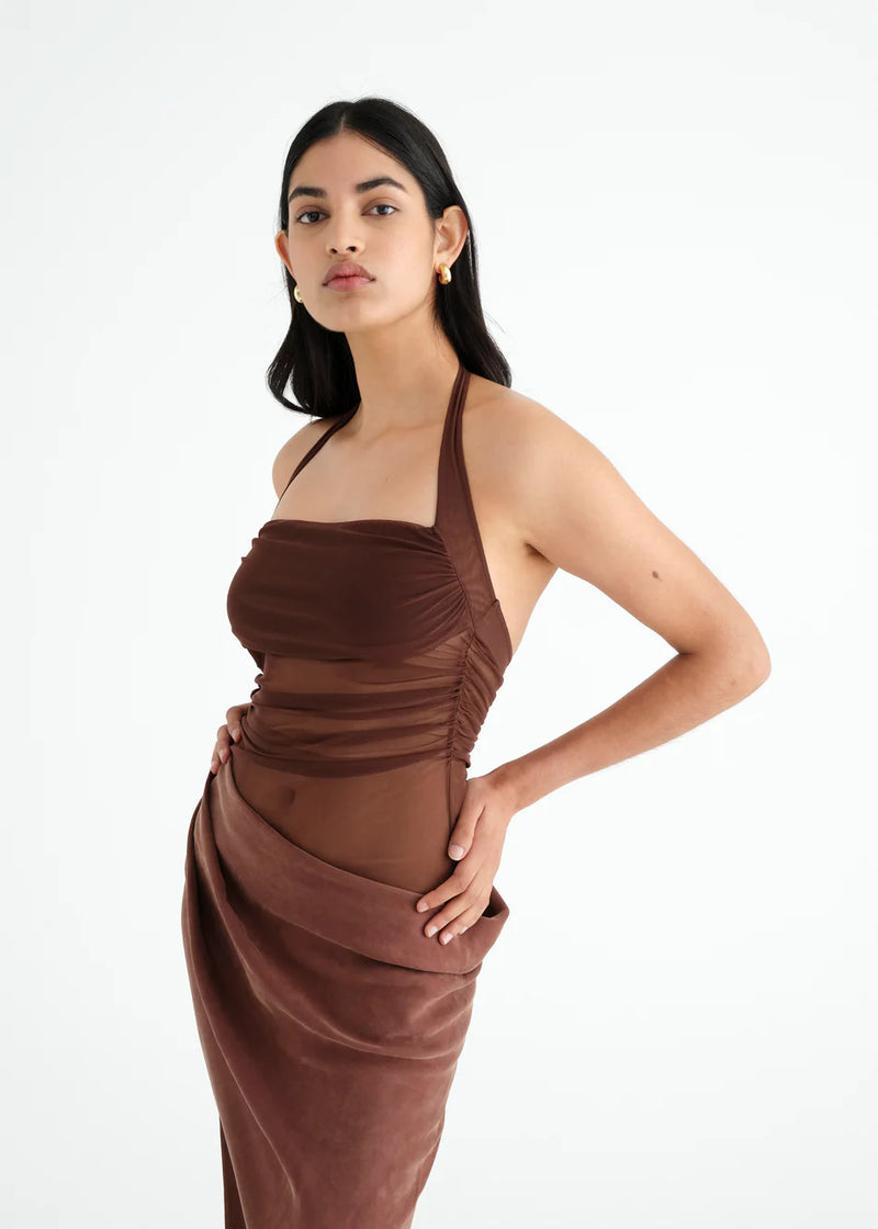 Hire BENNI Gina Maxi Dress in Chocolate Brown