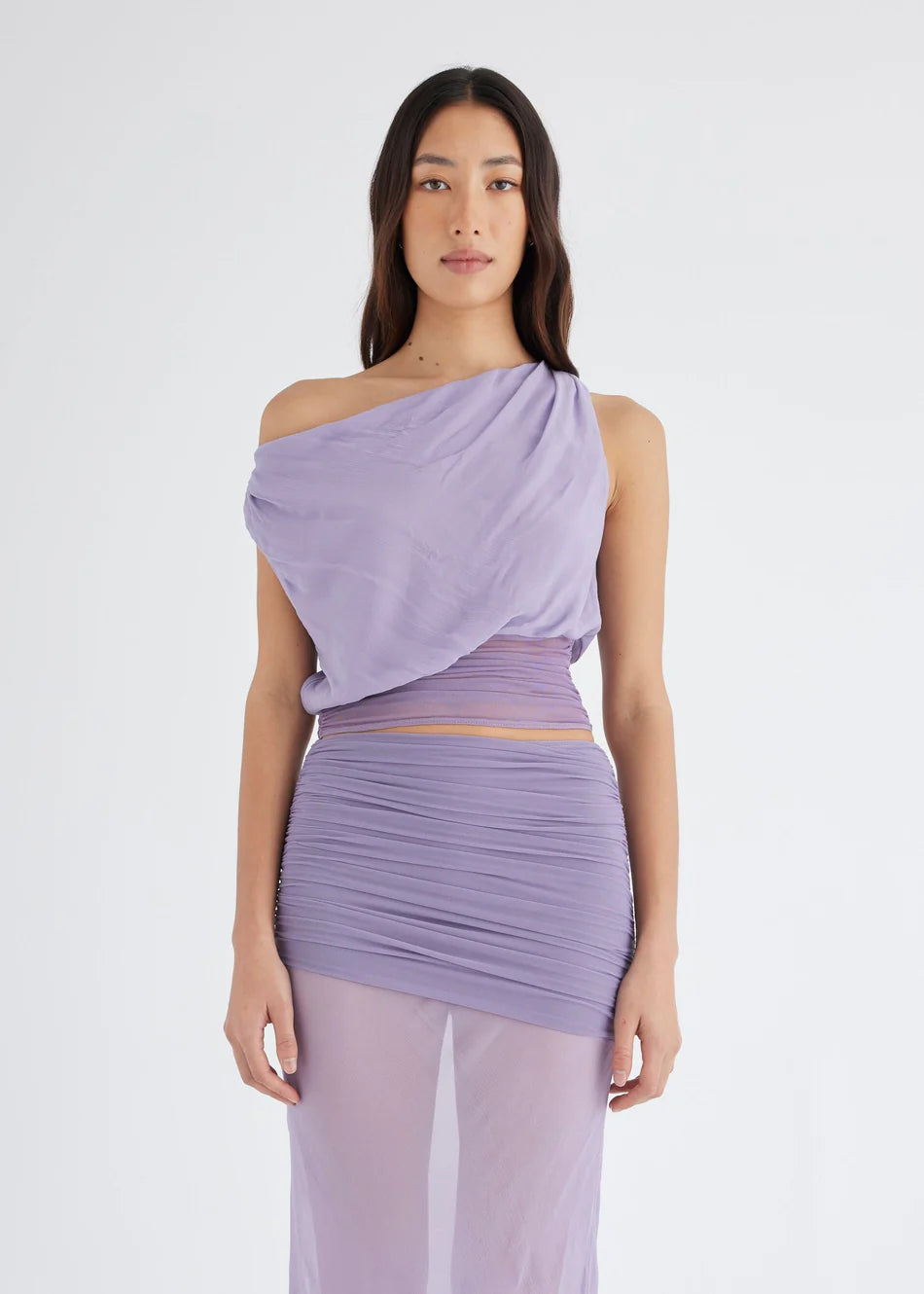 Hire BENNI Mayan Tessa SET Skirt and Off Shoulder Top in Jacaranda Pur TheOnlyDress Hire