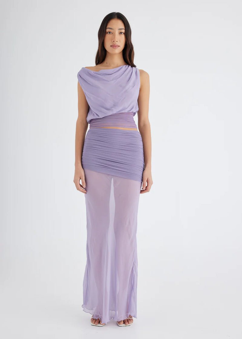 Hire BENNI Mayan Tessa SET Skirt and Off-Shoulder Top in Jacaranda Purple