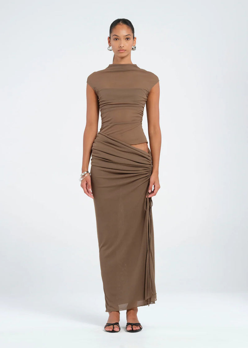 Hire BENNI Milo Mesh Maxi Dress in Mushroom