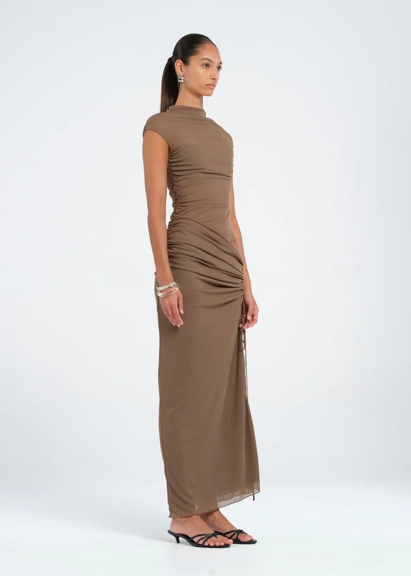 Hire BENNI Milo Mesh Maxi Dress in Mushroom