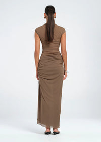 Hire BENNI Milo Mesh Maxi Dress in Mushroom