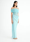 Hire BENNI Nico Off Shoulder Maxi Dress in Aquamarine Baby Blue