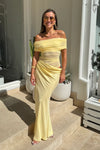 Hire BENNI Nico Off Shoulder Maxi Dress in Butter Yellow