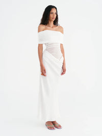 Hire BENNI Nico Off Shoulder Maxi Dress in White