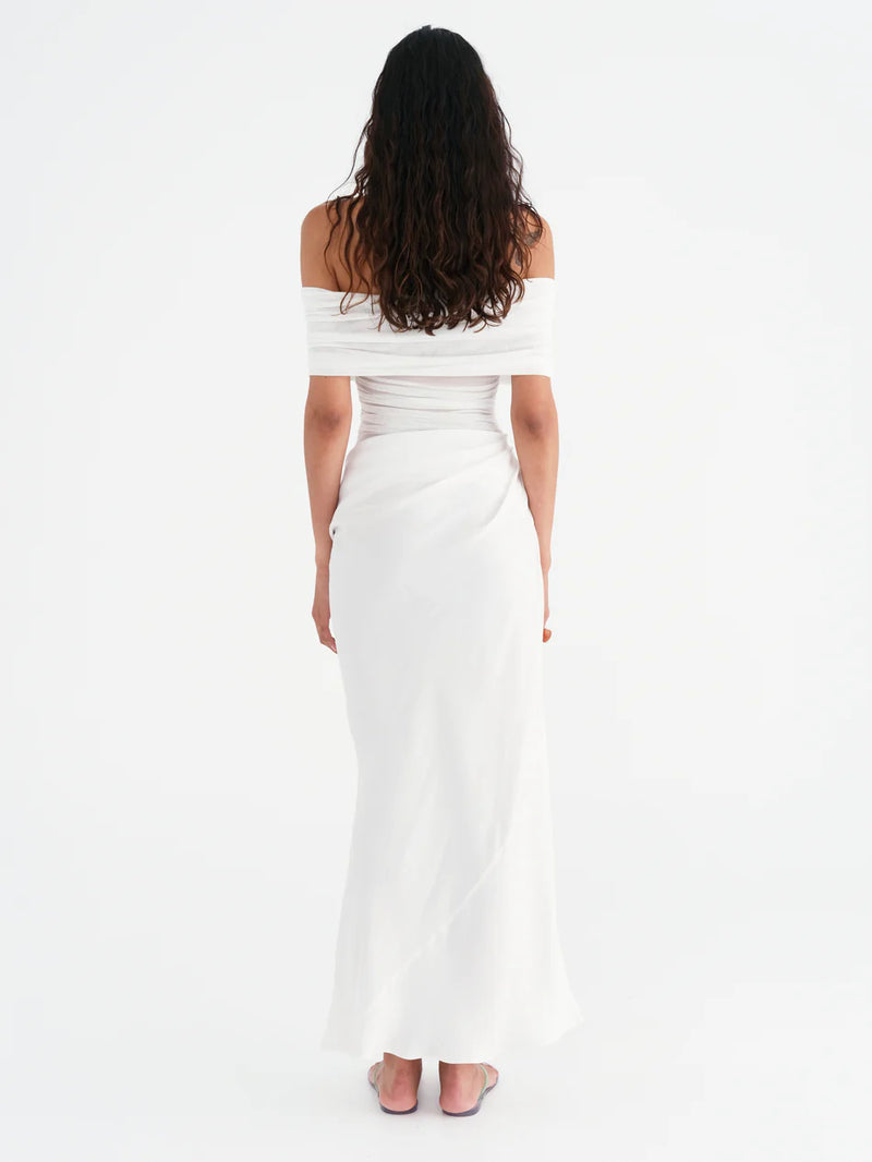 Hire BENNI Nico Off Shoulder Maxi Dress in White