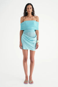 Hire BENNI Nico Offshoulder Mini Dress in Aquamarine