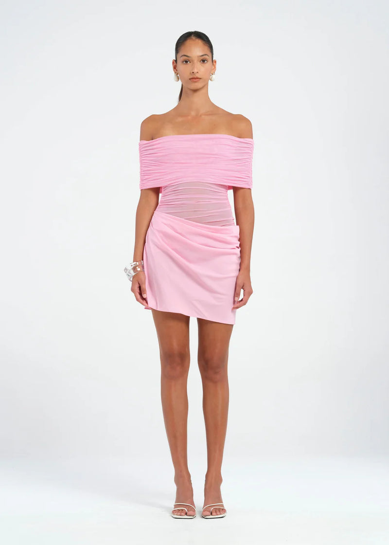 Hire BENNI Nico Offshoulder Mini Dress in Bubblegum Pink