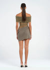 Hire BENNI Nico Offshoulder Mini Dress in Khaki Green