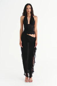 Hire BENNI Penelope Halter Maxi Dress in Black